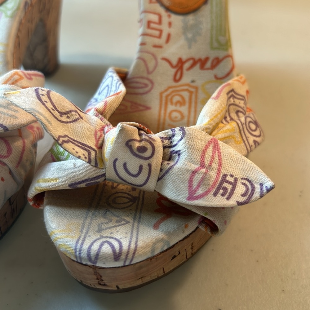 Coach “Karen” slip on logo sandals with front bow aesthetic tie Sz 5.5 - Picture 2 of 12